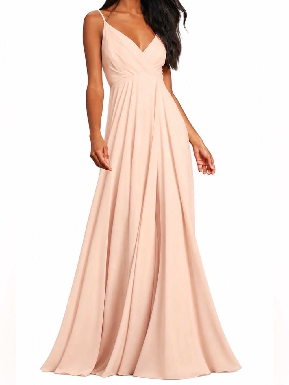 Lulu’s Blush Pink Maxi Bridesmaid Dress Flowing Formal Wedding Guest XS and S
